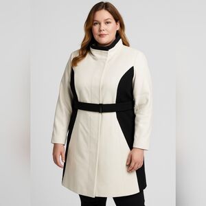 BGSD Scarlett White & Black Wool Blend Coat Women’s XL Long Belted Jacket